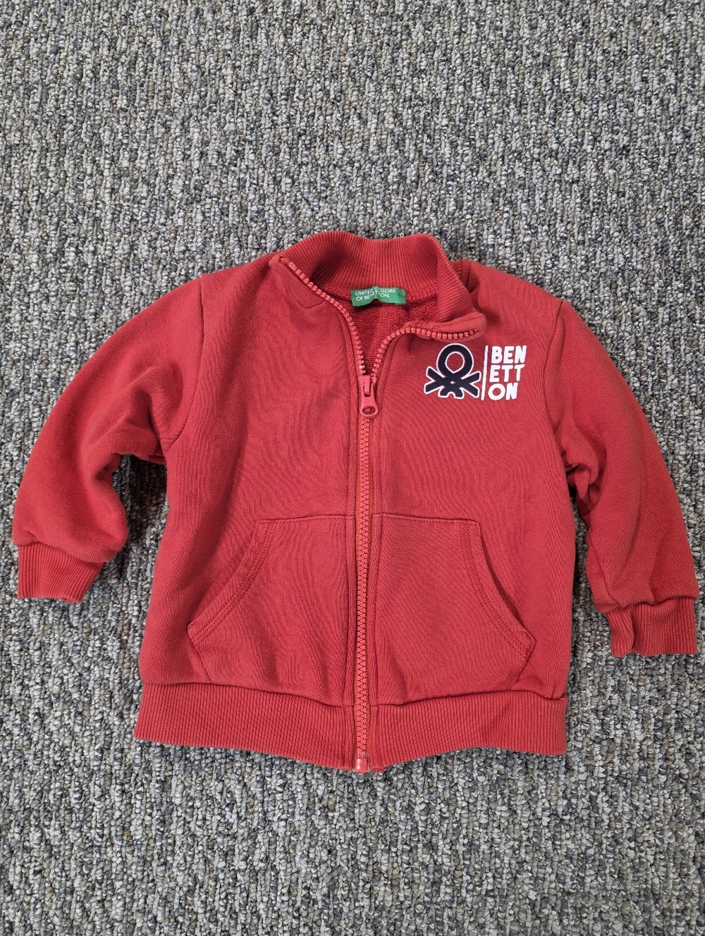 United Colors Of Benetton Kids Bright Red Zip Hoodie with Logo 12 - 18 Months